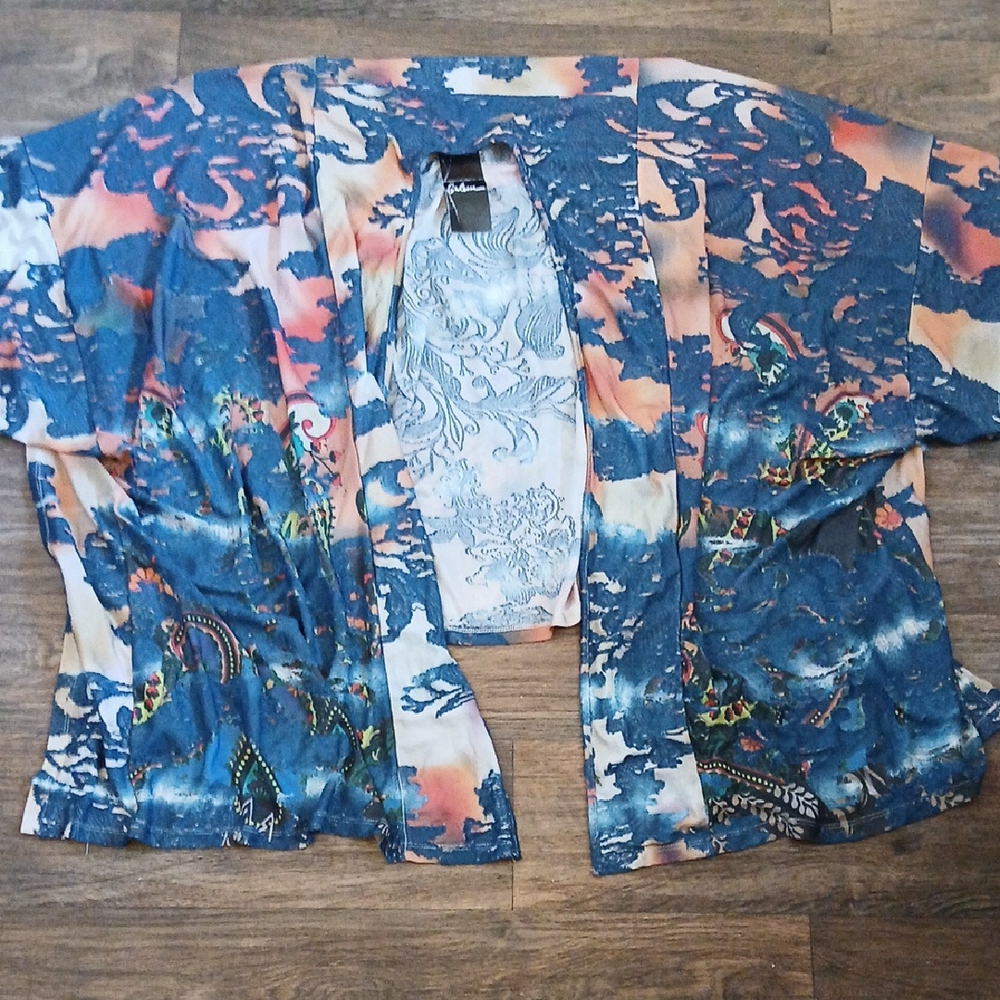 NWT Calessa Burnout Open-Front Knit Kimono Duster. 